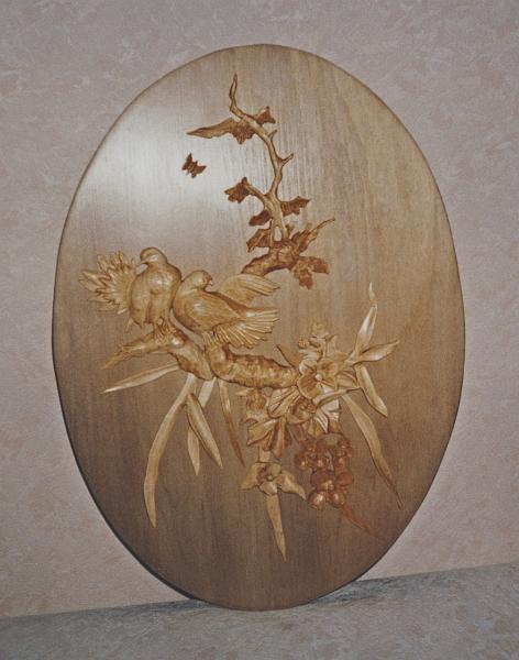 Chinese Doves.jpg - "Chinese Doves in Branches" - by Colin Etherington Lime - 40" by 18"